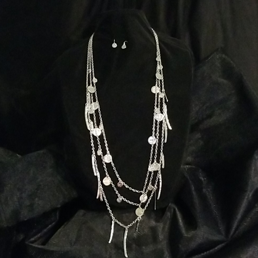 Fashion Jewelry Metal Stunning Silver-Tone Layered Fringe Necklace Set